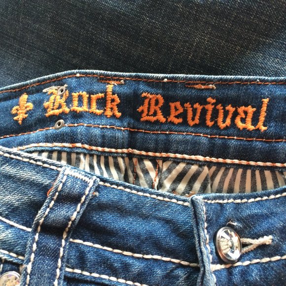 Rock Revival Womens Celine Capri Jeans Sz 28 Factory Distressed Flap Pockets - Picture 6 of 9